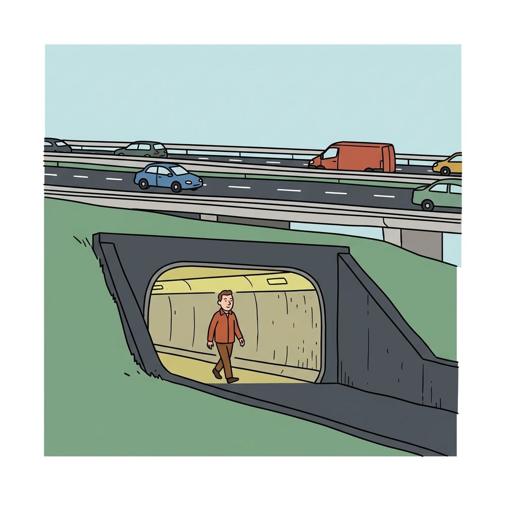 AI mnemonic illustration for the English word "underpass"