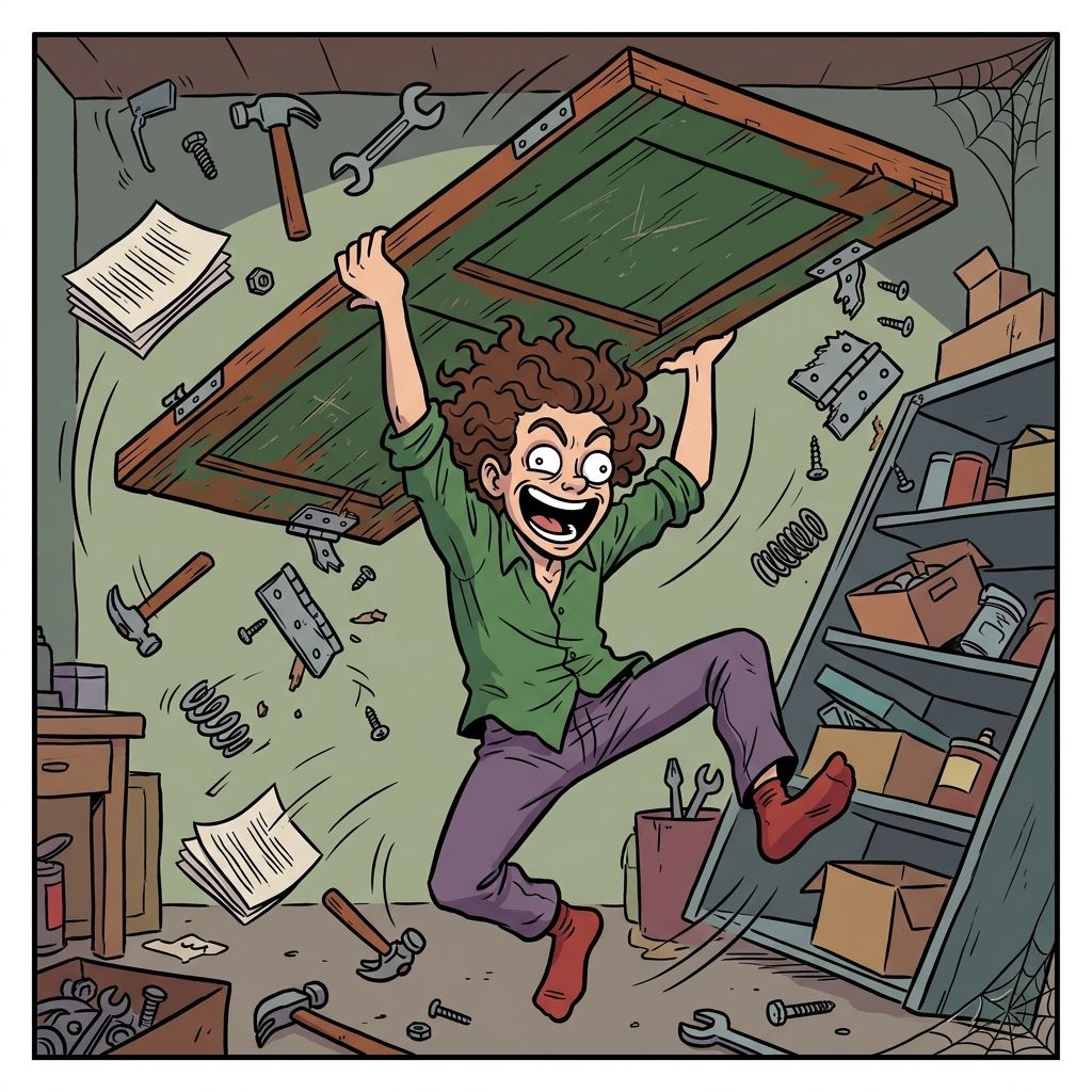 AI mnemonic illustration for the English word "unhinged"