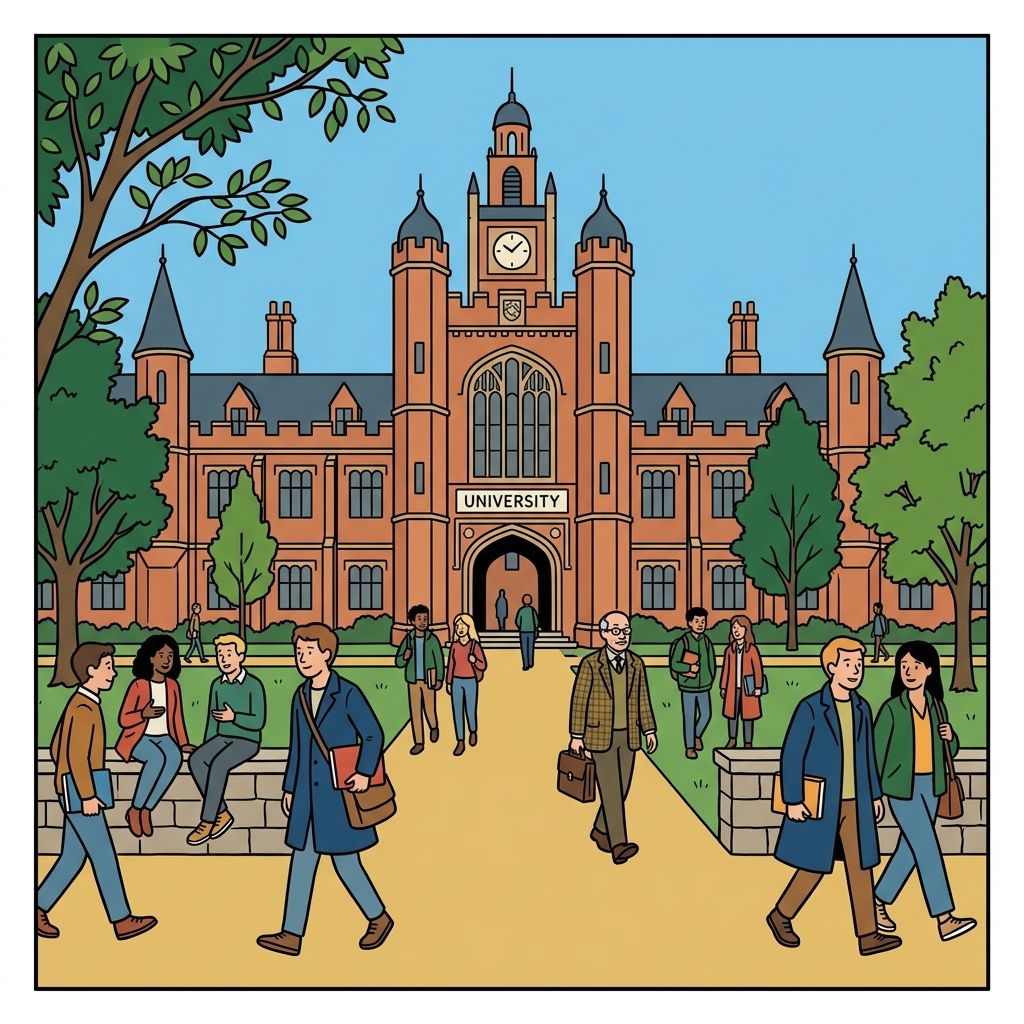 AI mnemonic illustration for the English word "university"