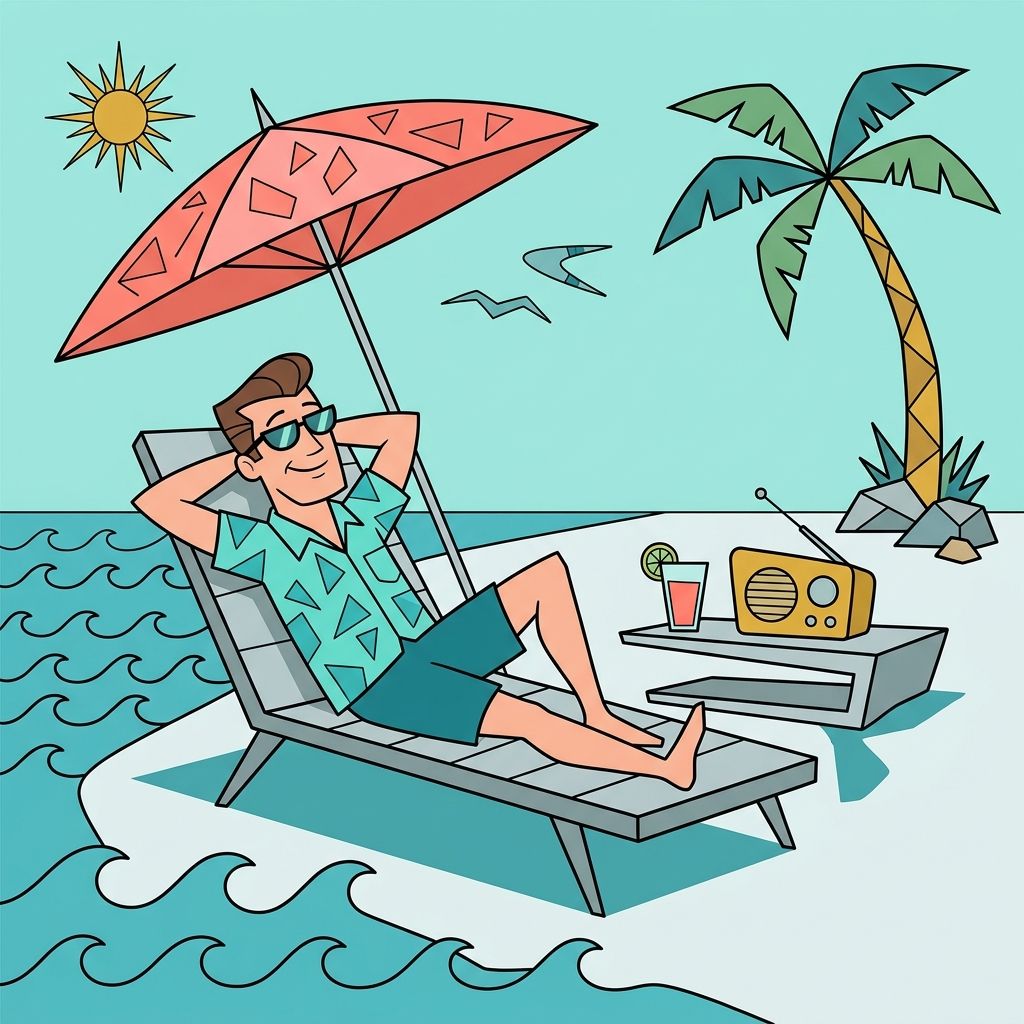 AI mnemonic illustration for the English word "vacation"