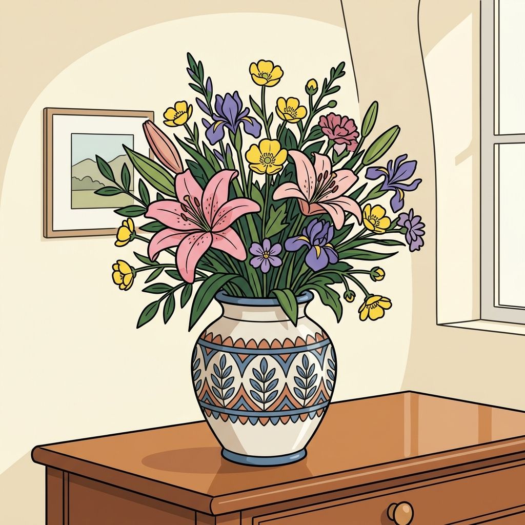 AI mnemonic illustration for the English word "vase"