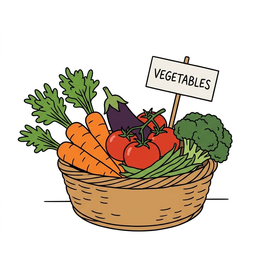 AI mnemonic illustration for the English word "vegetables"