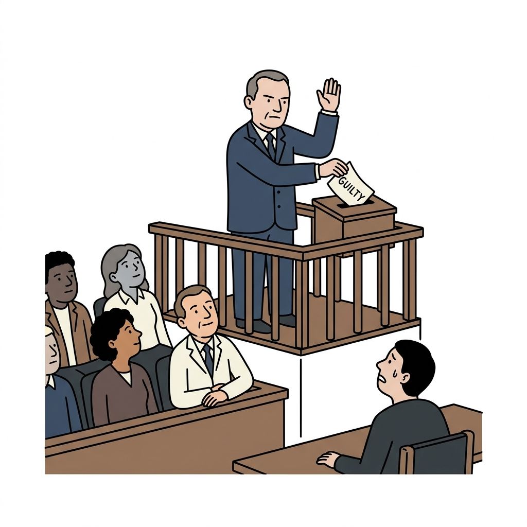 AI mnemonic illustration for the English word "verdict"