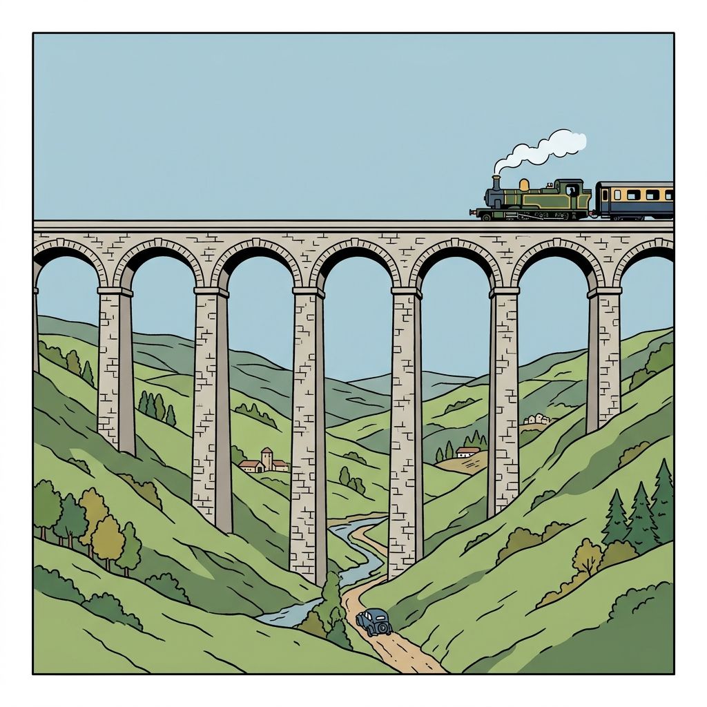 AI mnemonic illustration for the English word "viaduct"