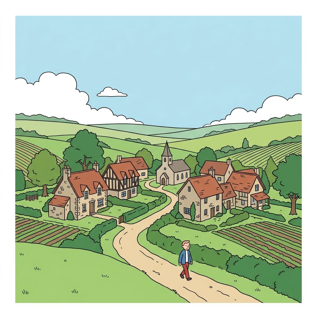 AI mnemonic illustration for the English word "village"