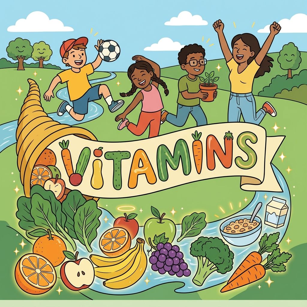 AI mnemonic illustration for the English word "vitamins"