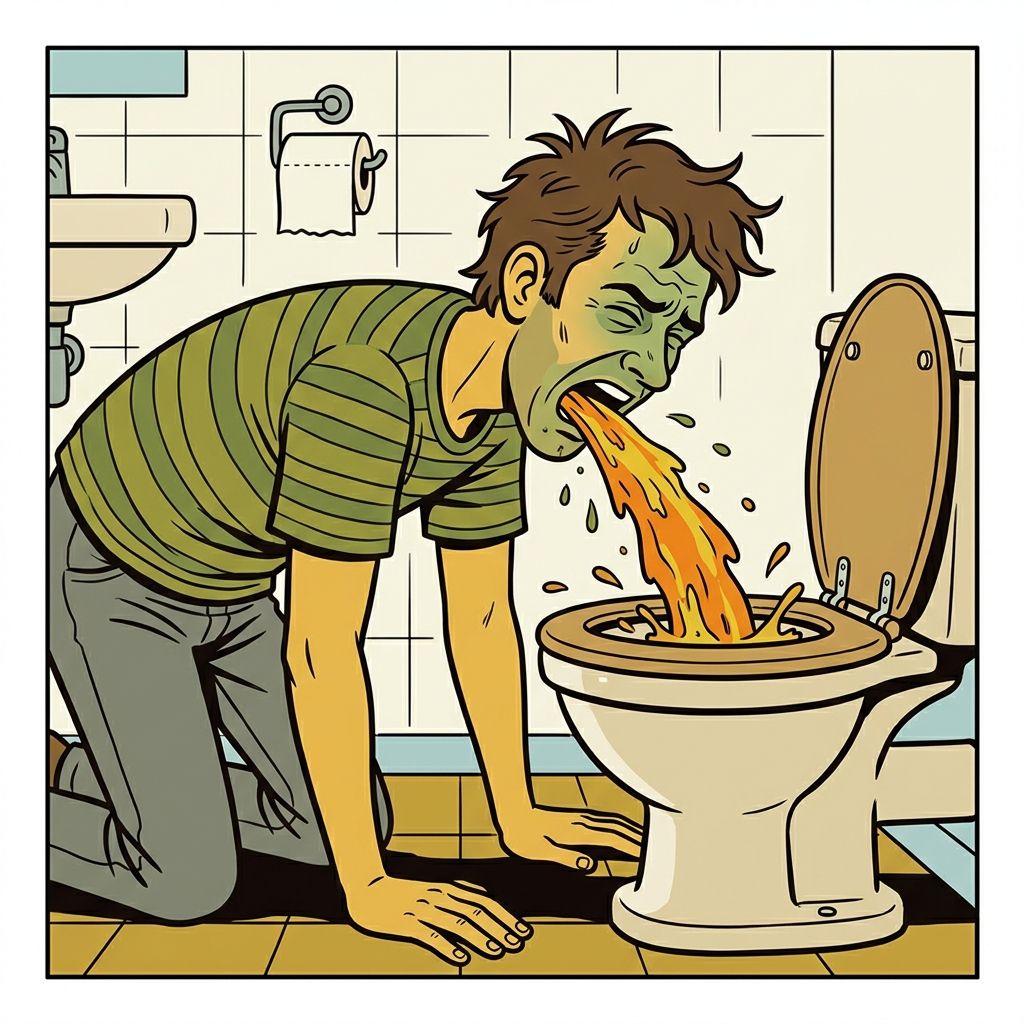 AI mnemonic illustration for the English word "vomit"