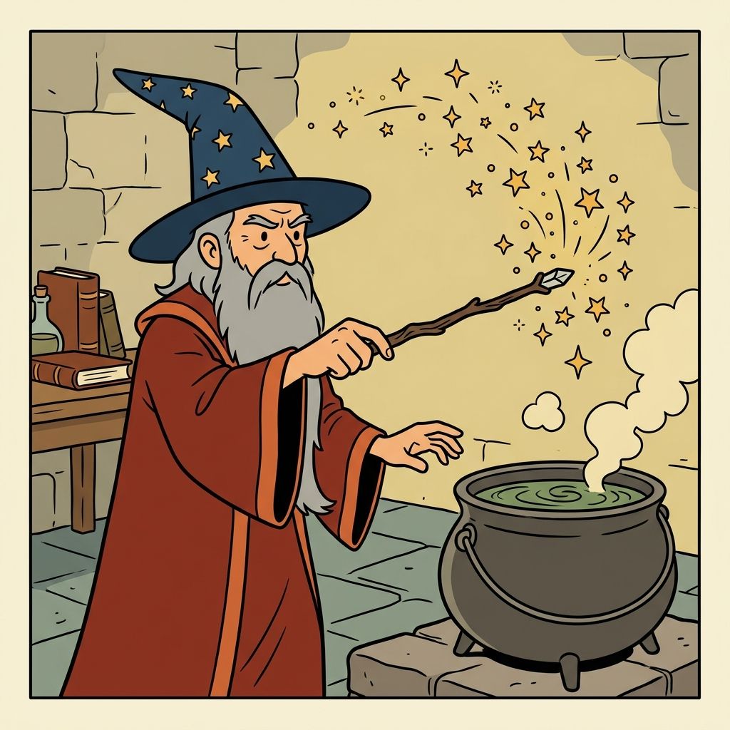 AI mnemonic illustration for the English word "wand"