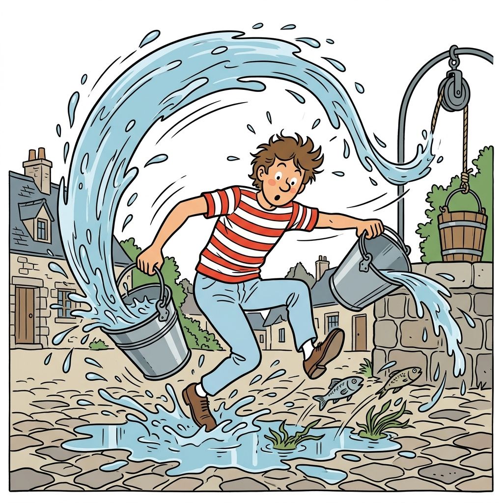 AI mnemonic illustration for the English word "water bucket"
