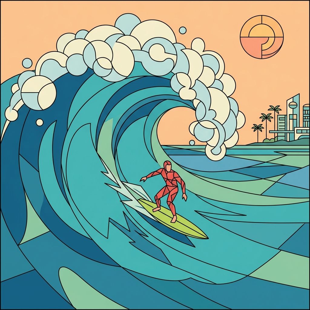 AI mnemonic illustration for the English word "wave"