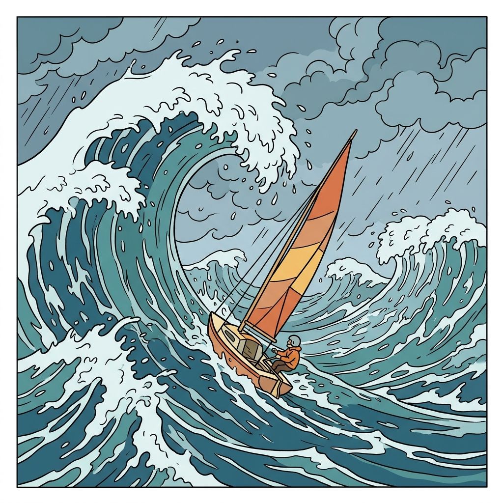AI mnemonic illustration for the English word "waves"