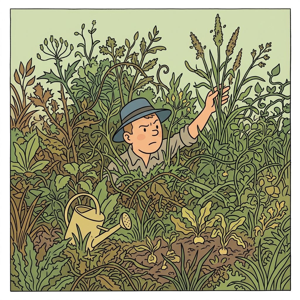 AI mnemonic illustration for the English word "weeds"