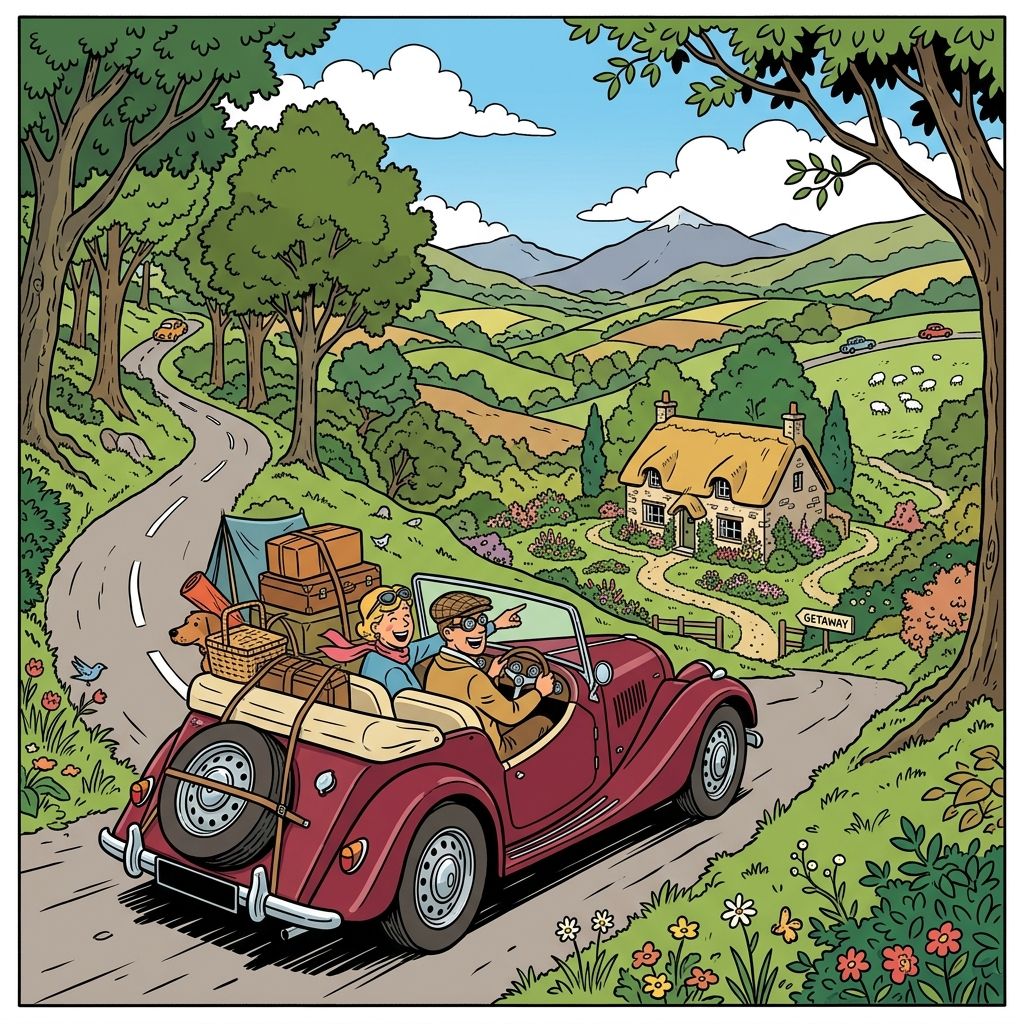 AI mnemonic illustration for the English word "weekend getaway"