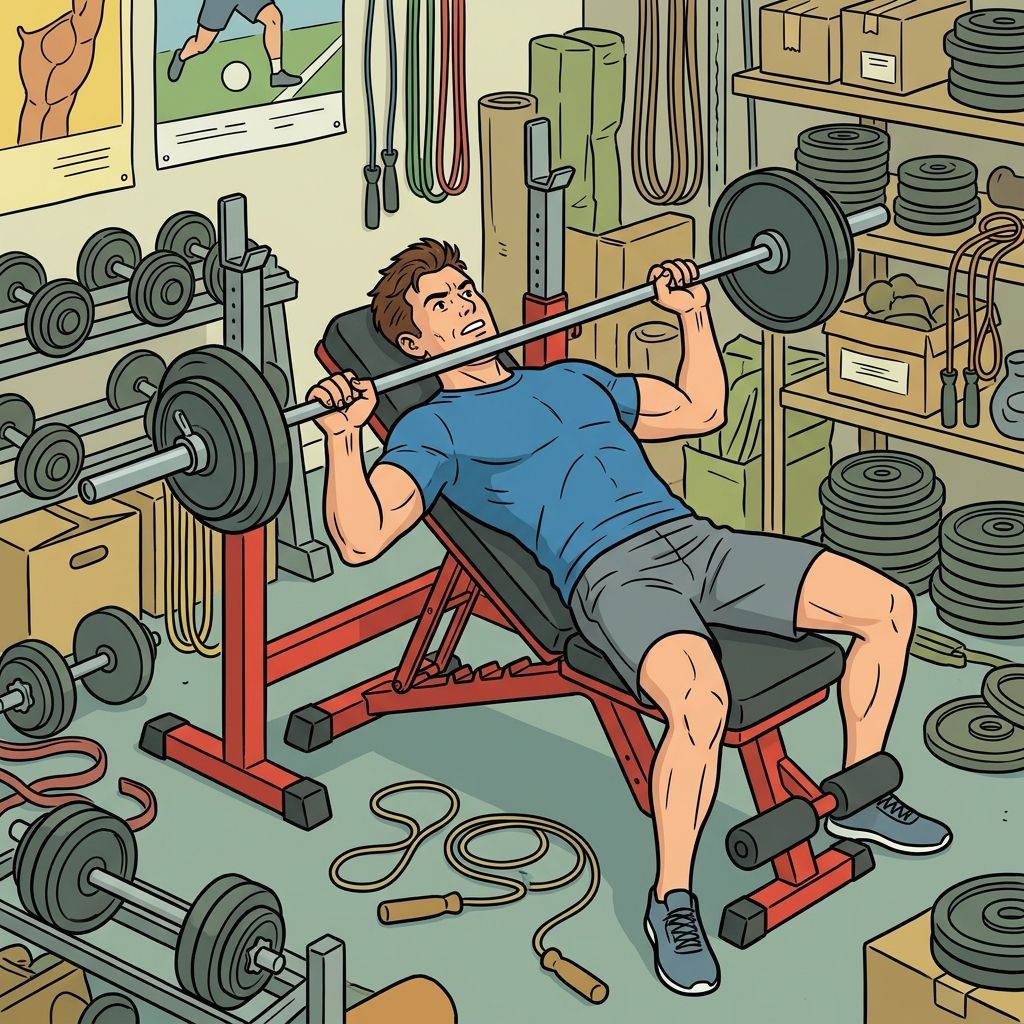 AI mnemonic illustration for the English word "weight bench"