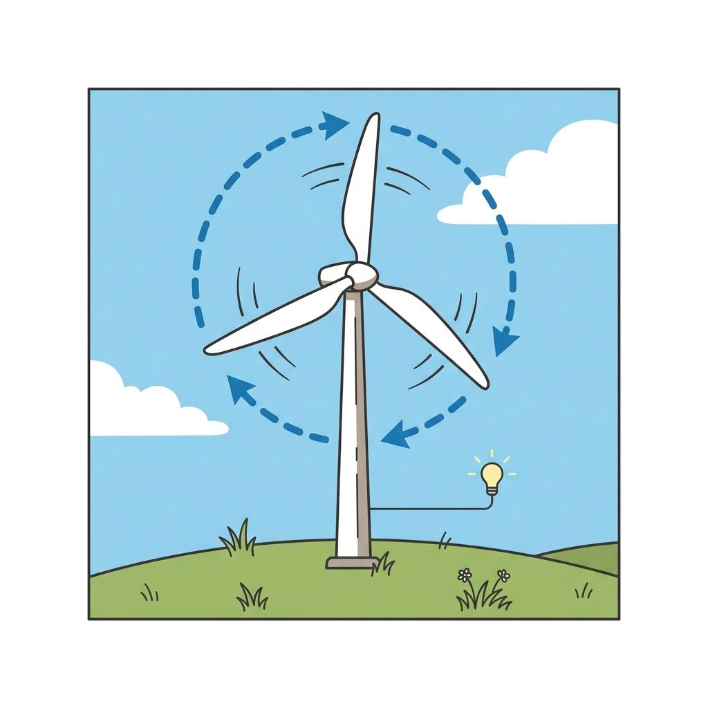 AI mnemonic illustration for the English word "wind turbine"