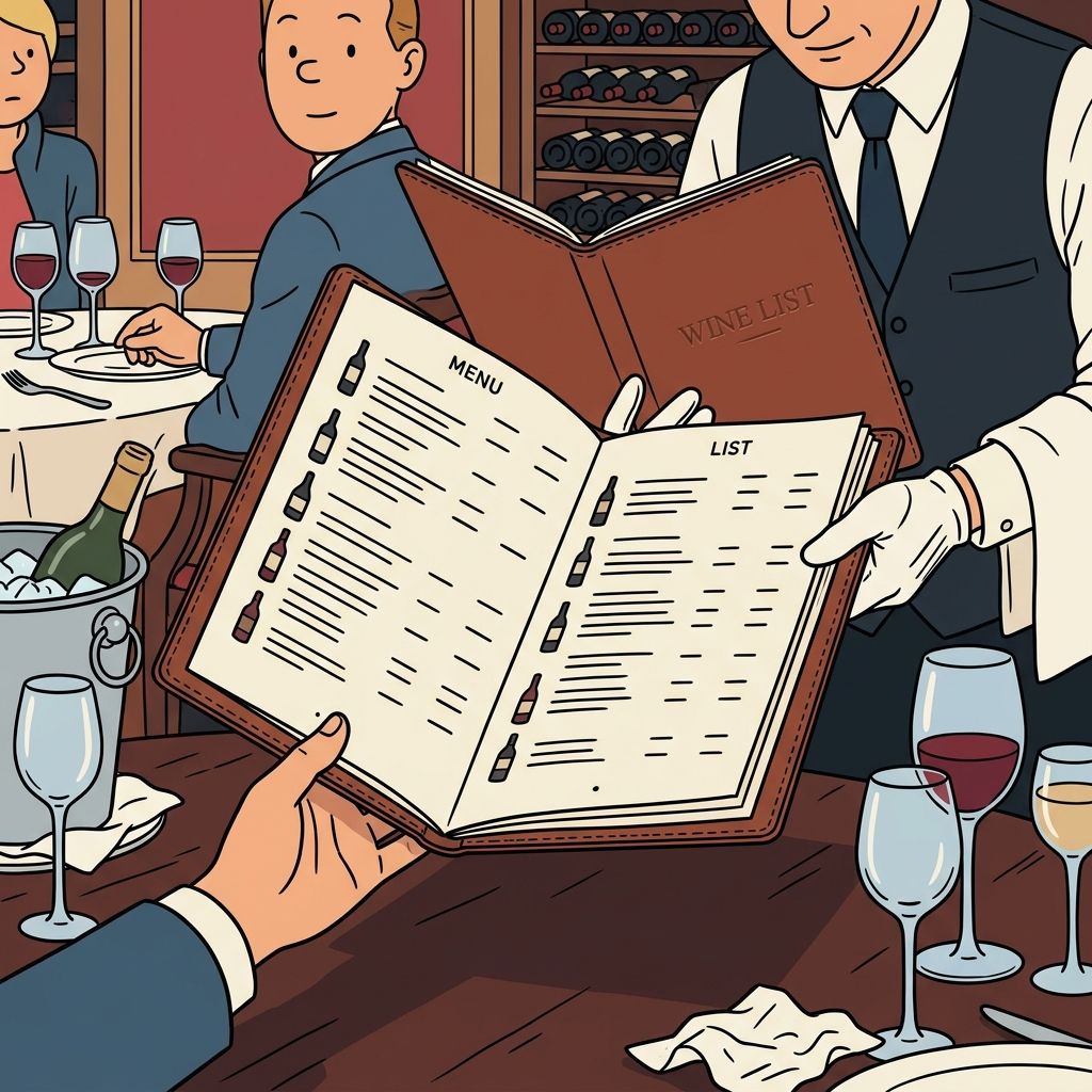 AI mnemonic illustration for the English word "wine list"