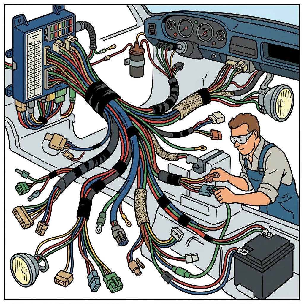 AI mnemonic illustration for the English word "wiring harness"
