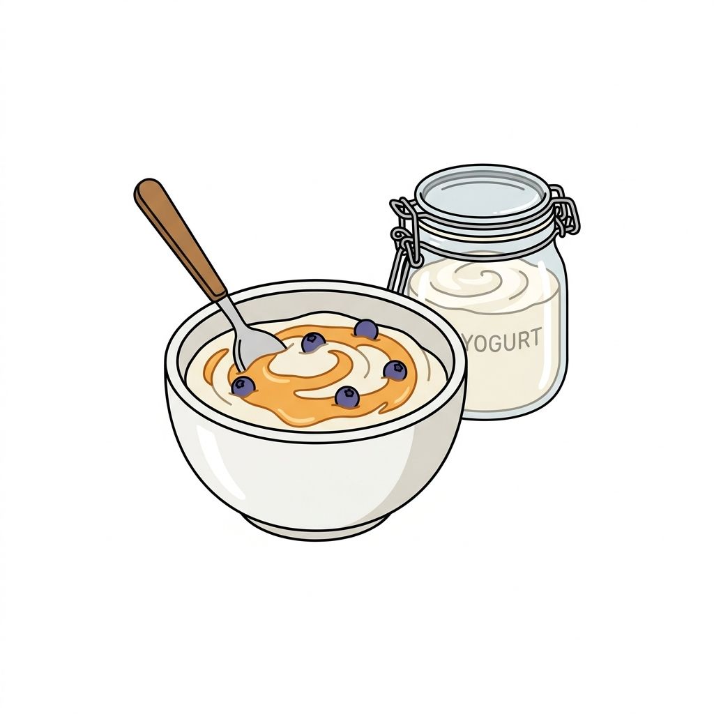 AI mnemonic illustration for the English word "yogurt"